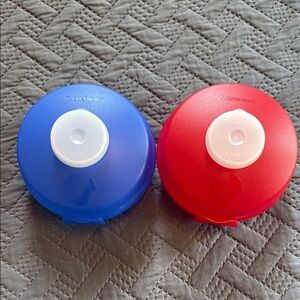 Tupperware Blue and Red Bagel and Cream Cheese Containers Set of 2.